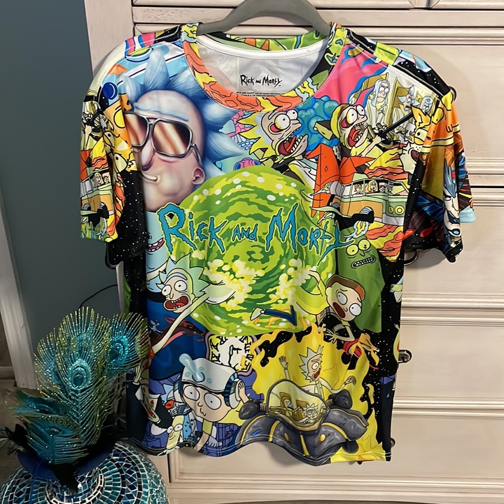 Men’s Rick and Morty retro colorful canvas T-shirt, medium new - Picture 2 of 5